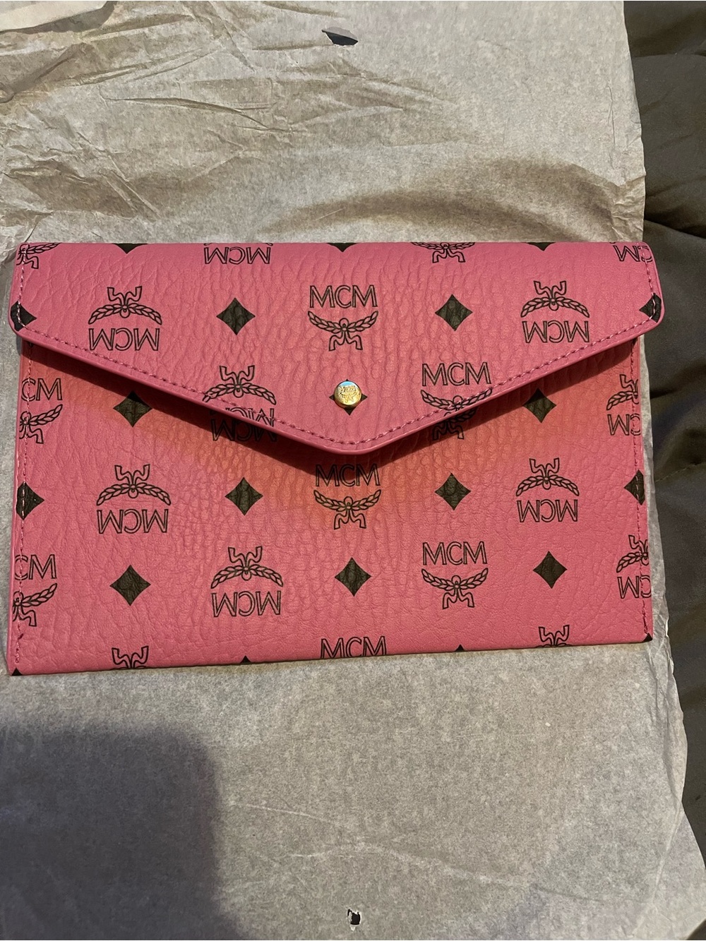 MCM Pink Logo Envelope Wallet with Gold-Tone Stud